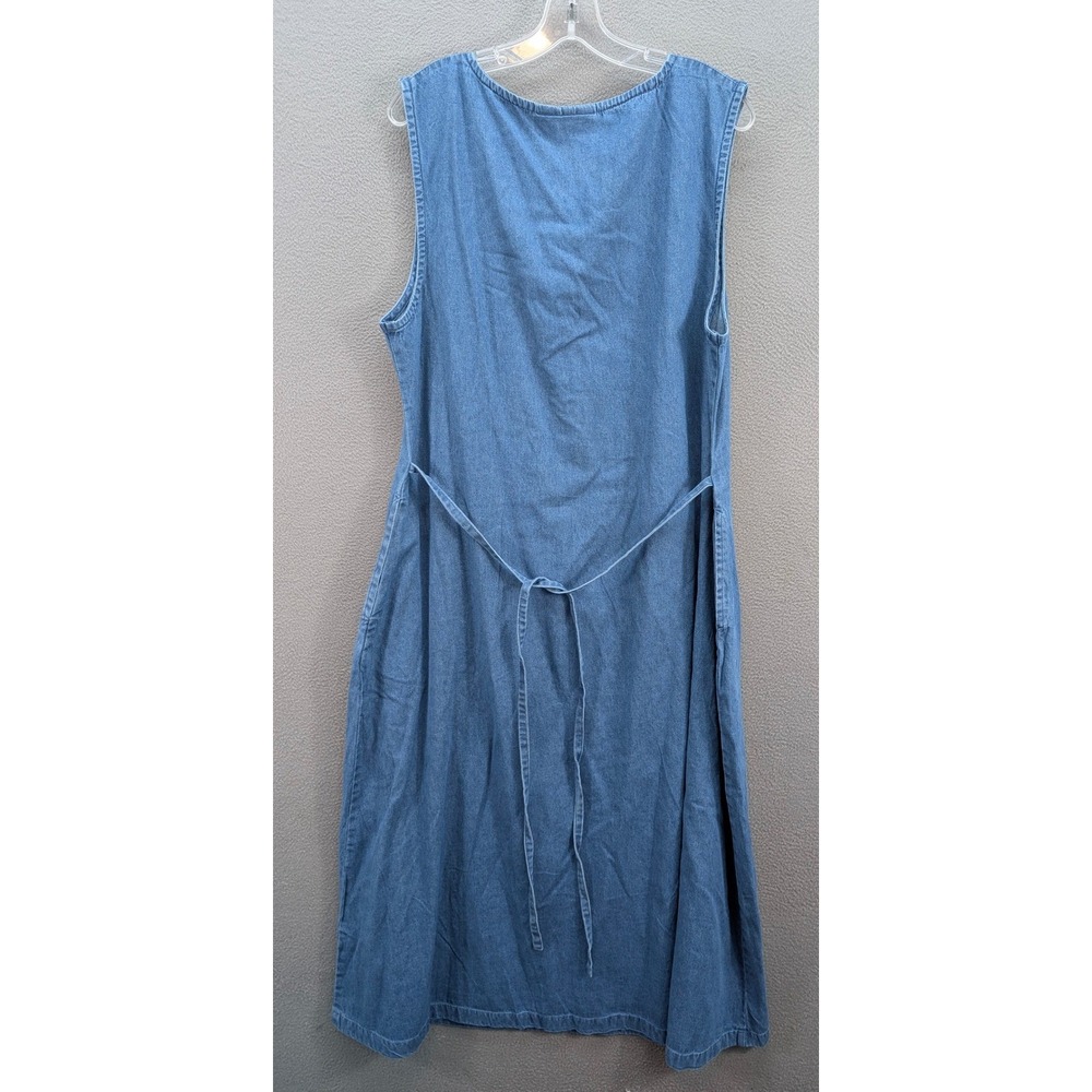 Vermont Country Store Denim Sleeveless Midi Dress XL Blue Cotton Pintuck Jumper - Picture 5 of 12